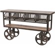 Golden Solid Wood 4 Drawer Cart on Cast Iron Wheels in Brown