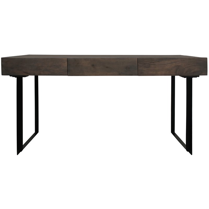 Grady Solid Wood 3 Drawer Desk in Gray Wash with Iron Base