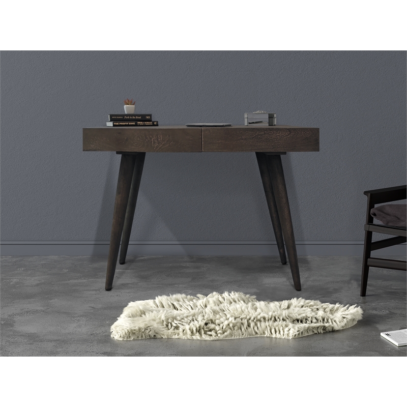 Benedict Acacia Solid Wood 2-Drawer Desk in Gray Wash Finish