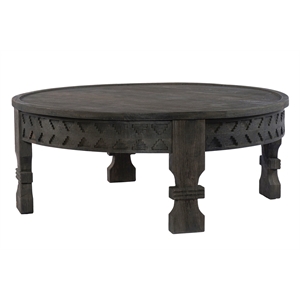 Jamboree Solid Wood Hand-Carved Cocktail Table in Gray