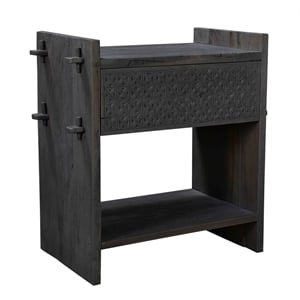 Jamboree Solid Wood Hand-Carved 1 Drawer Nightstand in Gray