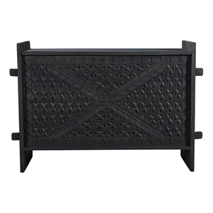 Jamboree Solid Wood Hand-Carved Trunk Box in Dark Gray