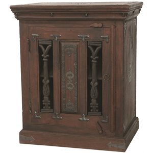 Babylon Solid Wood 1-Door Nightstand in Brown with Iron Accents