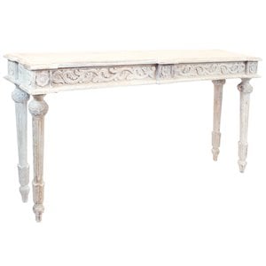 Tigard Console Table in Traditional White Finish on Hand-Carved Solid Wood