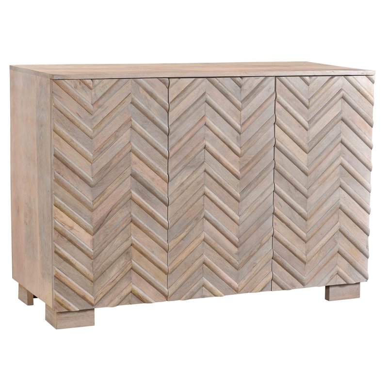 Zane Solid Wood 3 Door Sideboard in White Wash