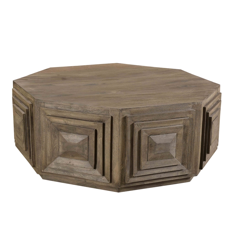 Gamble Solid Wood Octagonal Cocktail Table with Terraced Details in Brown