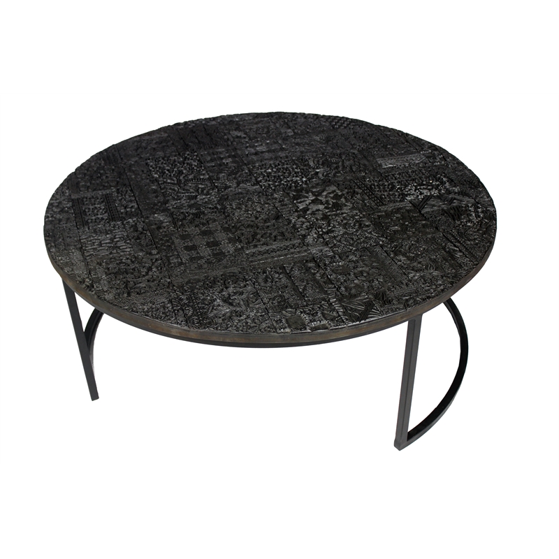 Orlando Ingram Cast Iron Nesting Cocktail Tables with Acid-Etched Top in Black