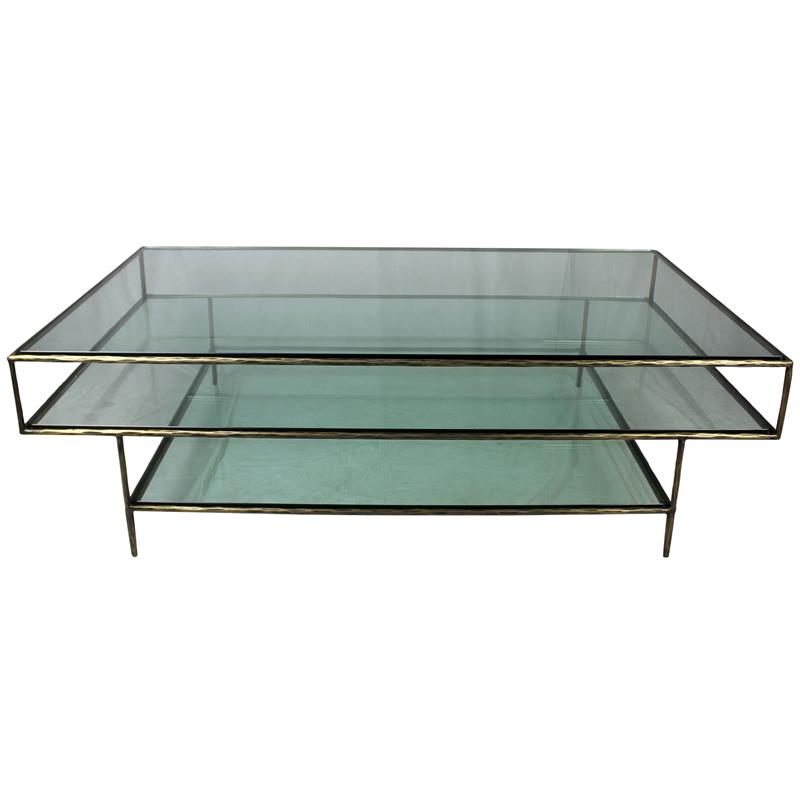 Orlando Melvin Cocktail Table with Glass Top and Forged Iron Legs in Brass