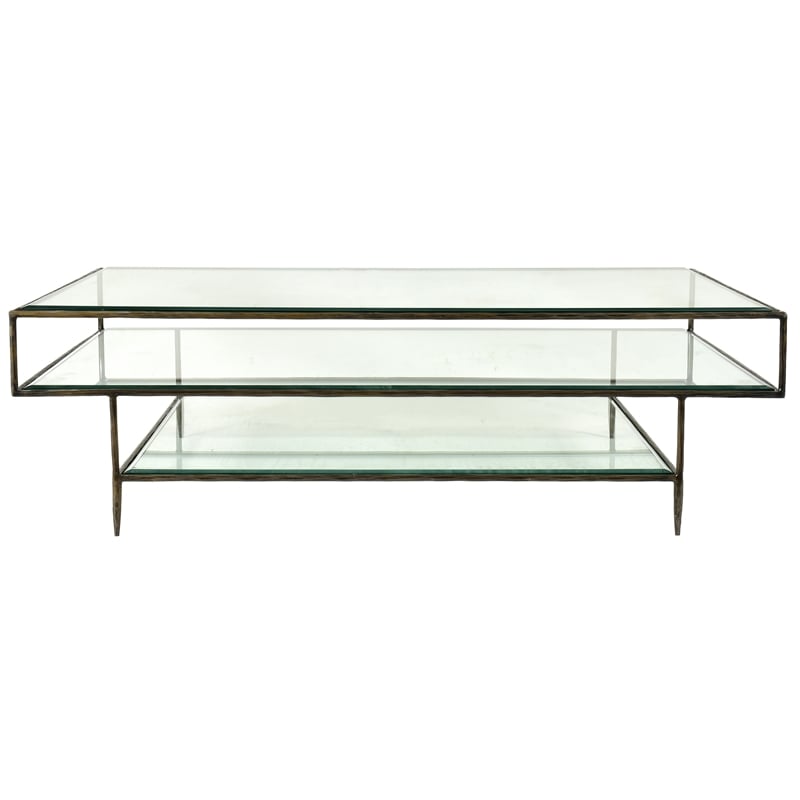 Orlando Melvin Cocktail Table with Glass Top and Forged Iron Legs in Brass