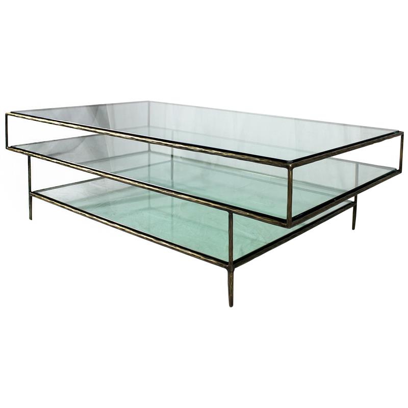 Orlando Melvin Cocktail Table with Glass Top and Forged Iron Legs in Brass