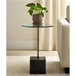 Orlando Agua Cast Iron Side Table with Stone Base and Glass Top in Black