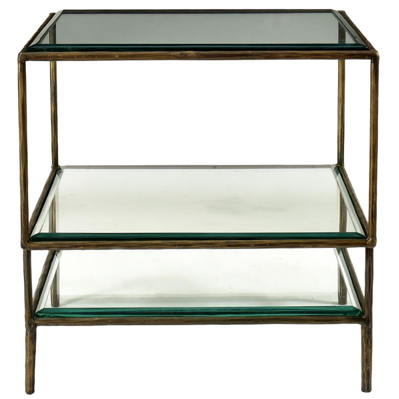 Orlando Melvin Cast Iron Side Table with 3 Glass Top in Antique Brass Finish