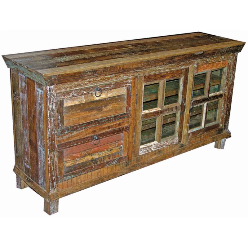 Trinidad Reclaimed Solid Wood 2-Drawer 2-Door Plasma TV Stand in Multi-Color