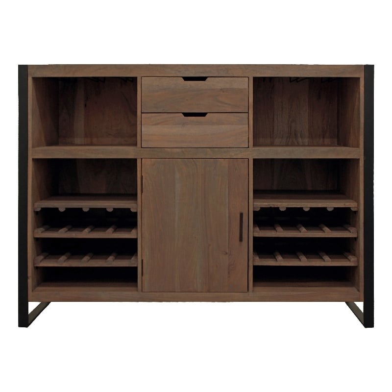 Gail Wine and Bar Console in Farmhouse Nutmeg Finish Solid Wood