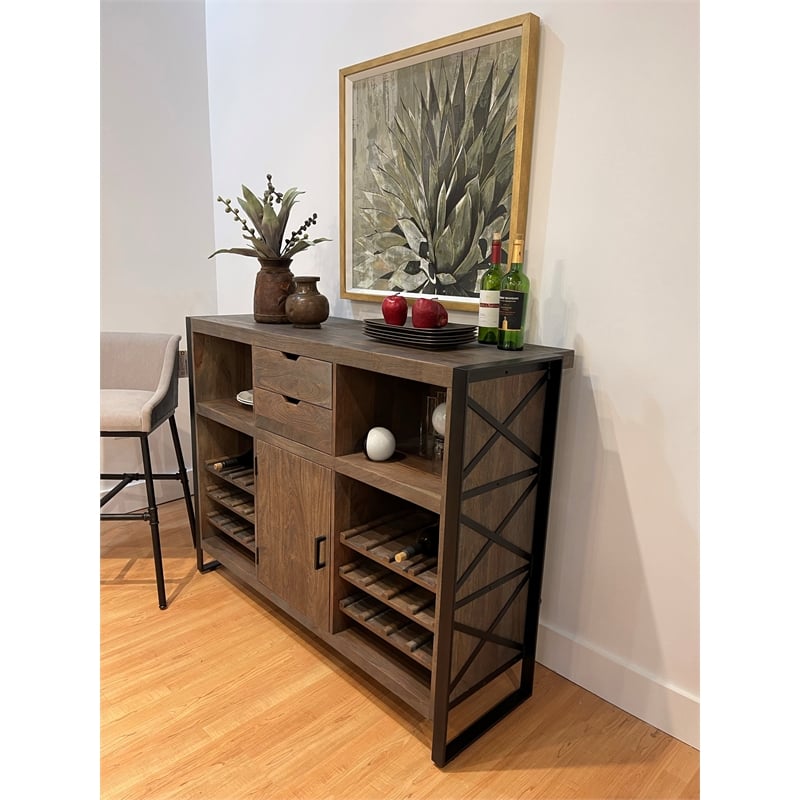 Gail Wine and Bar Console in Farmhouse Nutmeg Finish Solid Wood