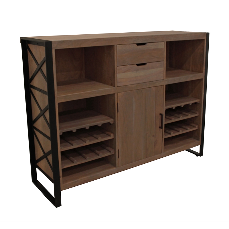 Gail Wine and Bar Console in Farmhouse Nutmeg Finish Solid Wood