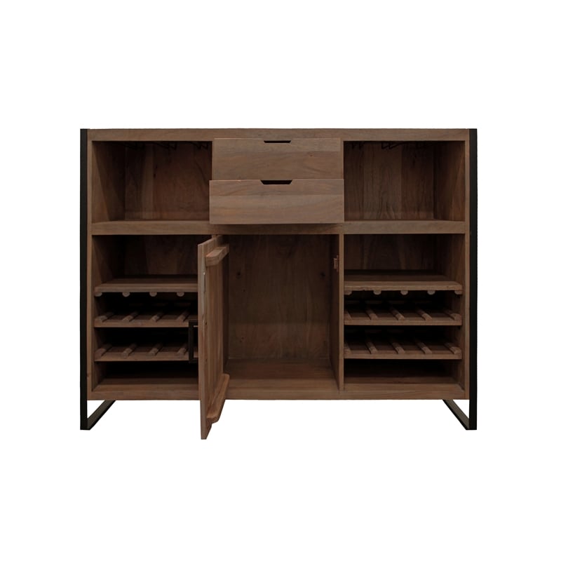 Gail Wine and Bar Console in Farmhouse Nutmeg Finish Solid Wood