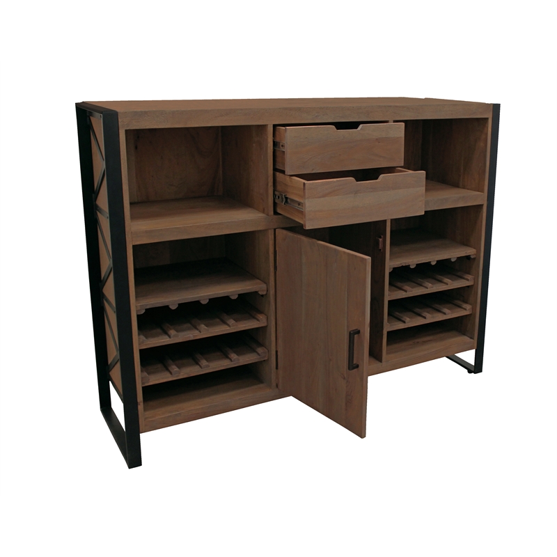 Gail Wine and Bar Console in Farmhouse Nutmeg Finish Solid Wood