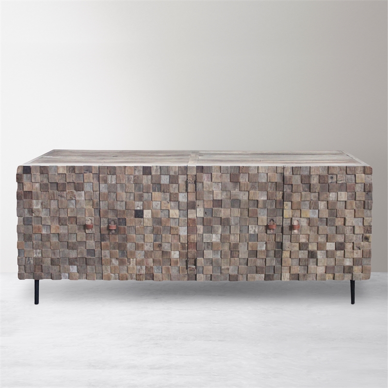 Norwalk Solid Wood 4 Door Buffet with Mosaic Detail in Brown