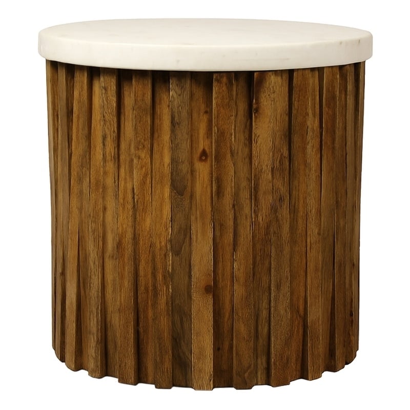 Orlando Accent Table with Marble Top and Layered Solid Wood Base in Ivory