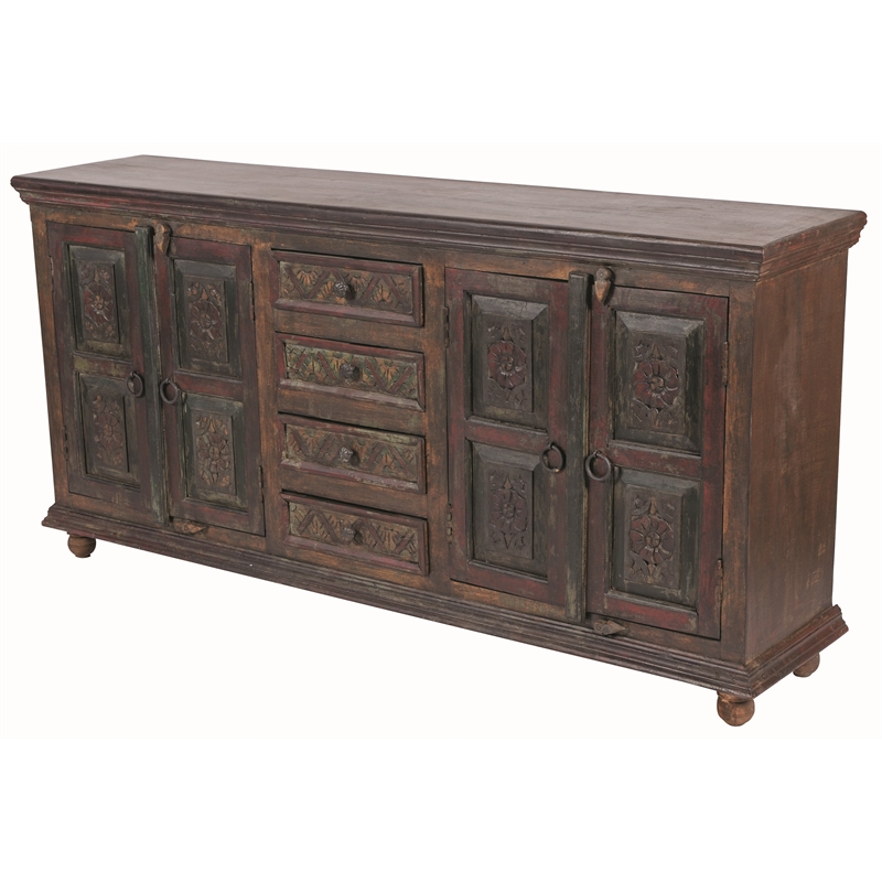 Arvada Traditional Solid Wood 4-Door 4-Drawer Buffet in Brown