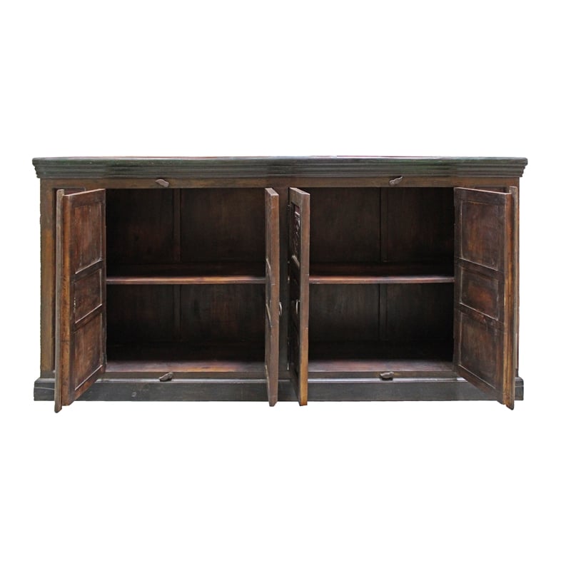 Arvada Solid Wood 4 Door Hand-Carved Buffet in Brown