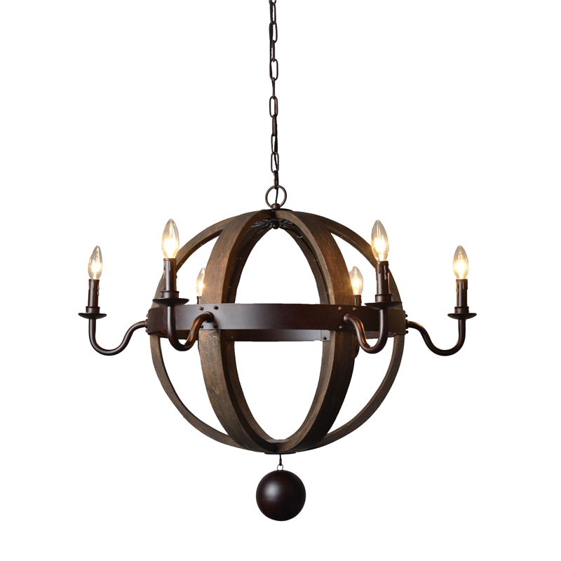 Molly Cast Iron and Solid Wood Open Work Globe Pendant in Black