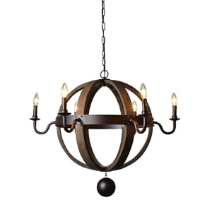 Molly Cast Iron and Solid Wood Open Work Globe Pendant in Black