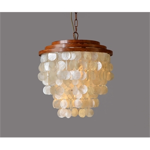 Daisy Capiz Shell and Solid Wood Pendant in Brown