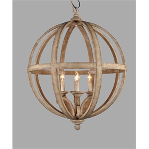 Florence Pendant Fixture in Solid Wood and Cast Iron in Antique White