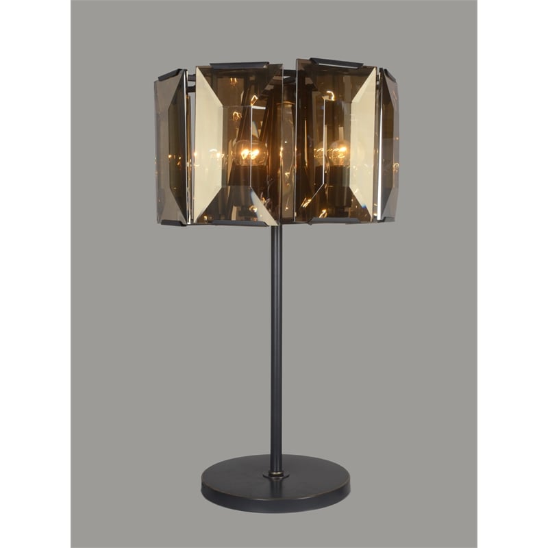 Eva Table Lamp in Antique Bronze Metal with Amber Finished Glass Shade