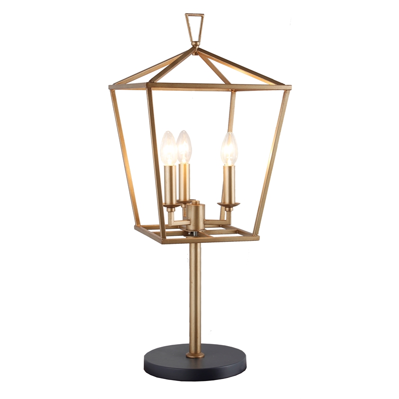Hollie 3-Light Lantern Table Lamp in Gold Metal