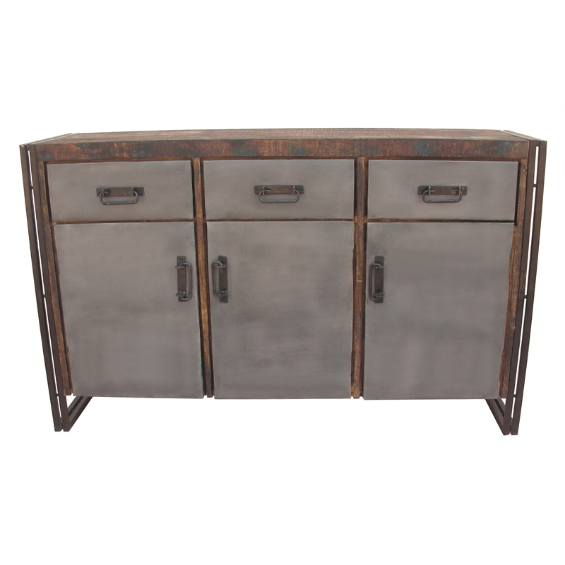 Allison Solid Wood 3 Door 3 Drawer Industrial Looking Buffet in Brown