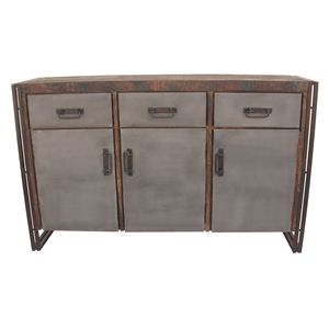 Allison Solid Wood 3 Door 3 Drawer Industrial Looking Buffet in Brown