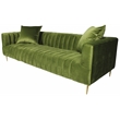 Ruth Sofa in Green Velvet with Gold Tone Metal Legs and 2 Toss Pillows