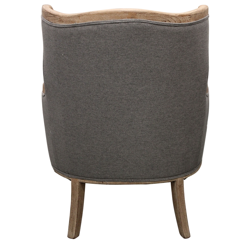 Dan Lounge Arm Chair with Exposed Wood Trim and Frame in Gray Linen Fabric