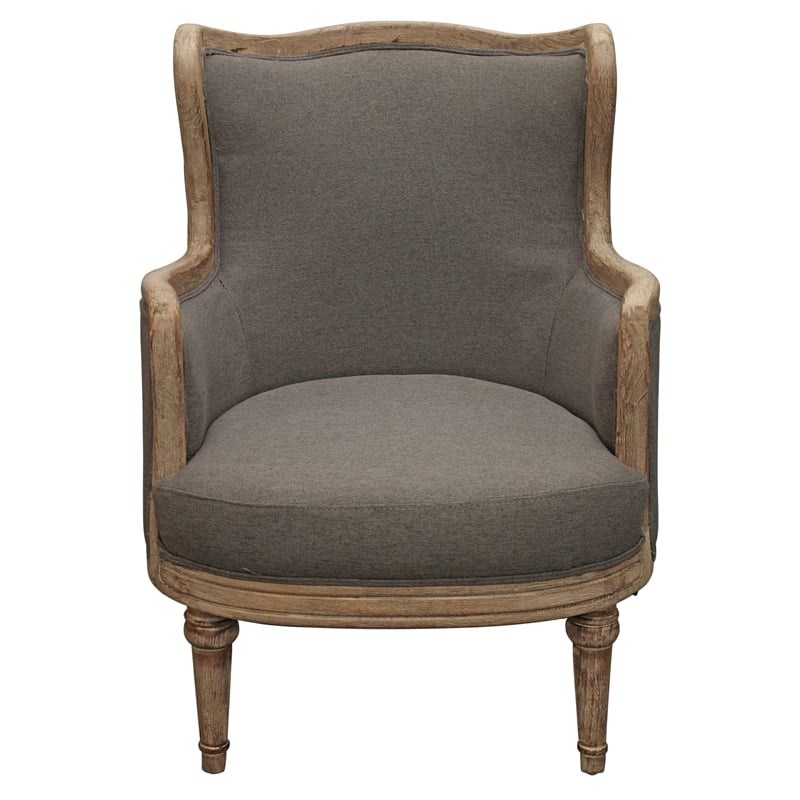 Dan Lounge Arm Chair with Exposed Wood Trim and Frame in Gray Linen Fabric