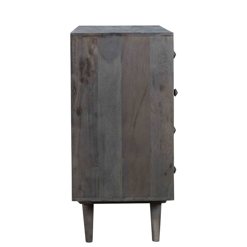Onyx 4-Drawer Solid Wood Chest in Dark Gray with Hand-Carved Details