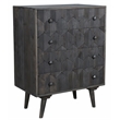 Onyx 4-Drawer Solid Wood Chest in Dark Gray with Hand-Carved Details