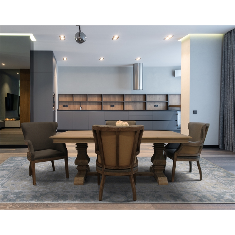 Tadashi Solid Wood Dining Table Set with 4 Phelps Gray Arm Chairs