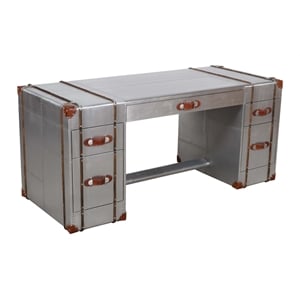 Pilot Executive Desk with Silver Aluminum Cladding and Leather Accents