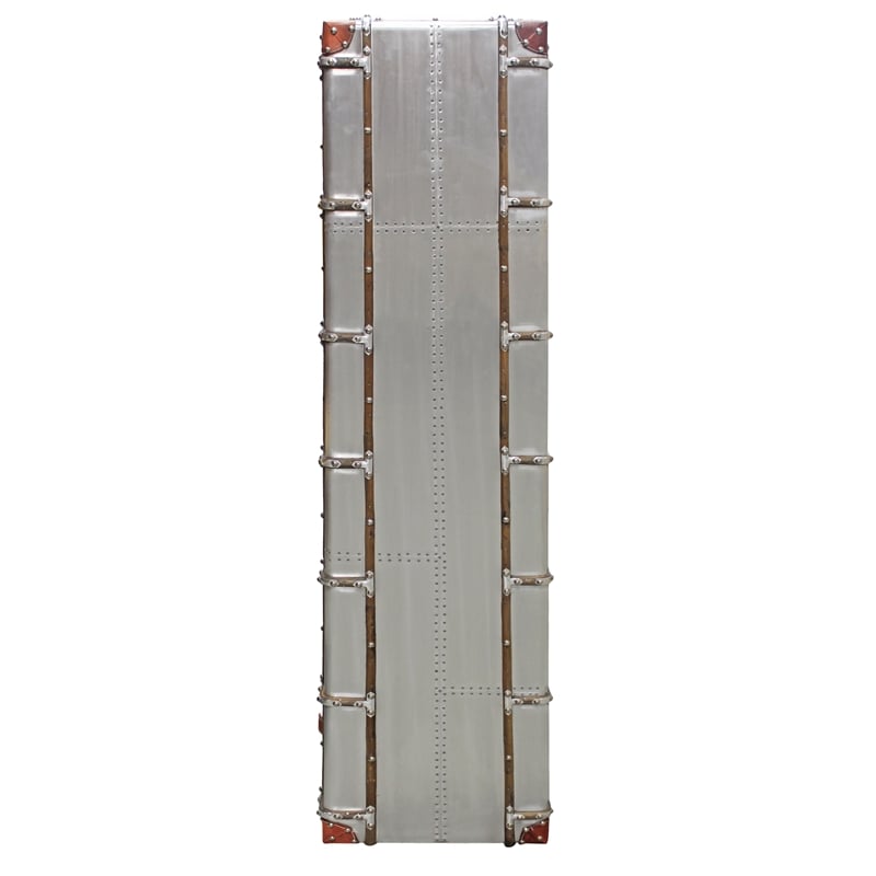 Pilot Tall Cabinet in Silver Aluminum Cladding and Leather Accents