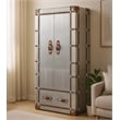 Pilot Tall Cabinet in Silver Aluminum Cladding and Leather Accents