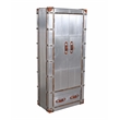 Pilot Tall Cabinet in Silver Aluminum Cladding and Leather Accents