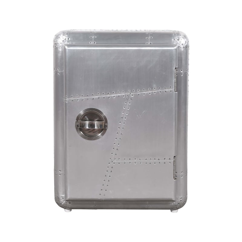 Pilot 1-Door Side Table/Cabinet with Silver Aluminum Cladding