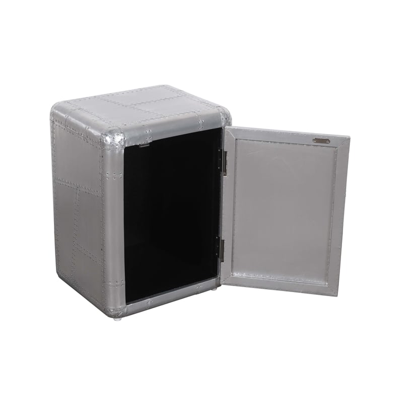 Pilot 1-Door Side Table/Cabinet with Silver Aluminum Cladding