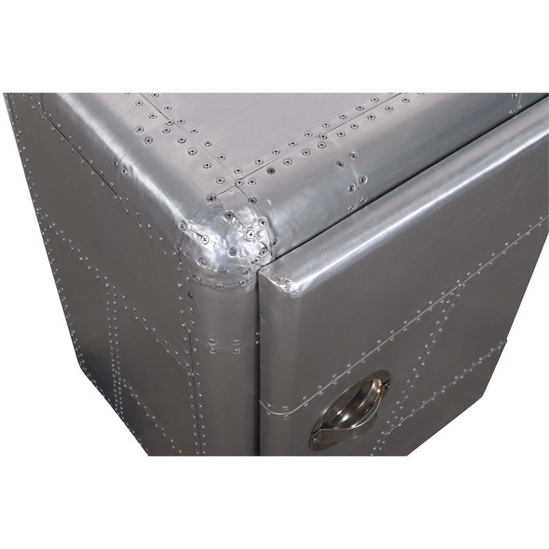 Pilot 1-Door Side Table/Cabinet with Silver Aluminum Cladding
