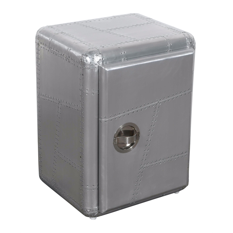 Pilot 1-Door Side Table/Cabinet with Silver Aluminum Cladding