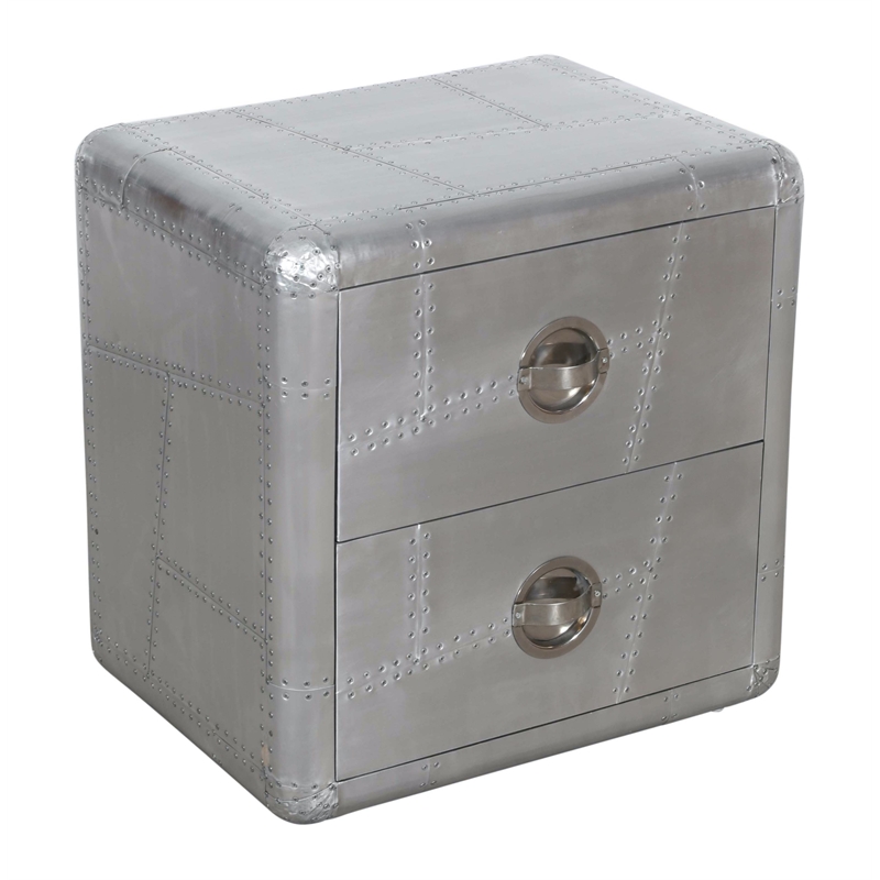 Pilot 2-Drawer Nightstand with Silver Aluminum Cladding and Exposed Screws