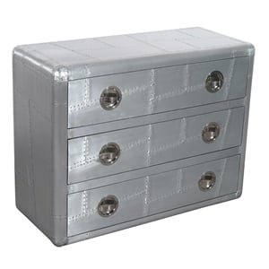 Pilot 3-Drawer Chest with Silver Aluminum Cladding and Exposed Steel Screws